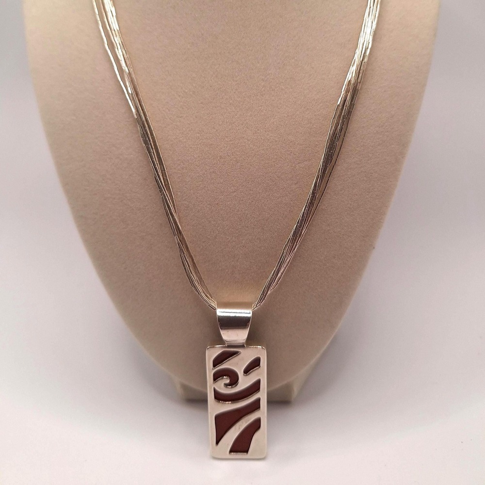 Southwestern liquid silver necklace red jasper pendant statement